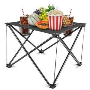 TeqHome Folding Camping Table with Cup Holders